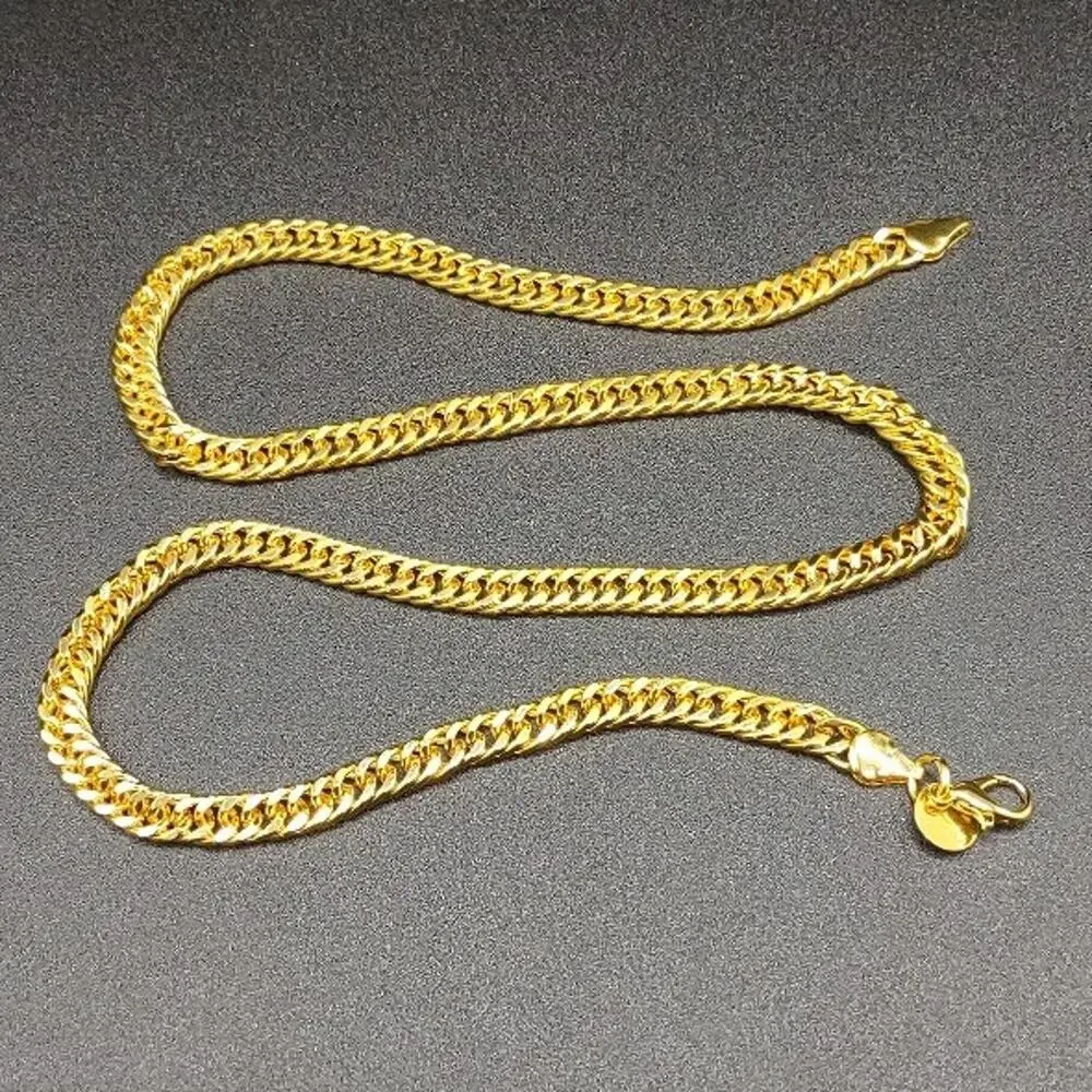 18k Gold Plated Necklace Double Cuban VTG Fashion Mens Anniversary Birthday Gift